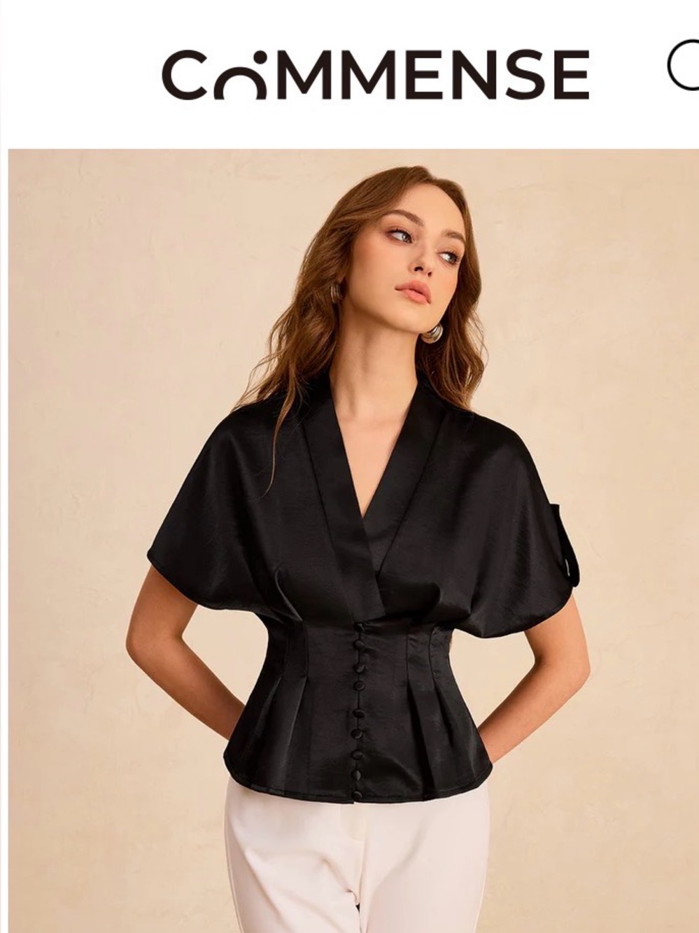 Commense Black Satin Peplum Top